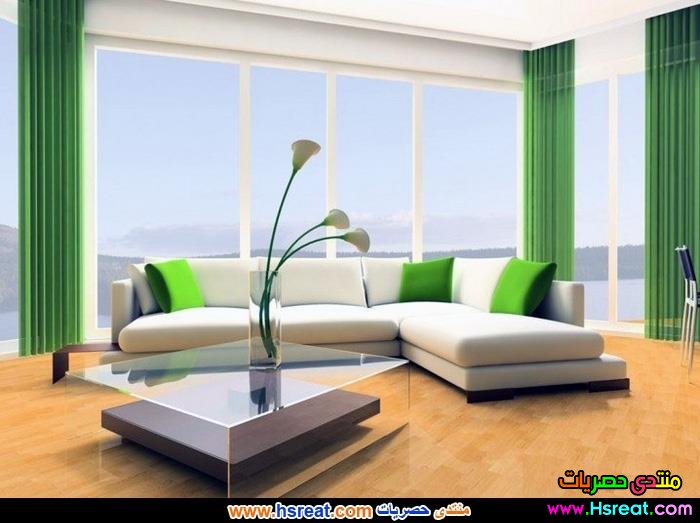 اجمل تصميم غرفة معيشة مودرن اخضر في ابيض.jpg
