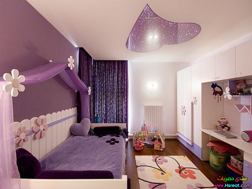 ديكور حجرة نوم اطفال للبنات باللون ارجواني جميلة جدا و عصرية و عملية
